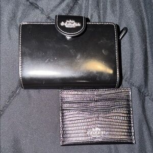 Coach Glossy Black Wallet and Textured Card Holder